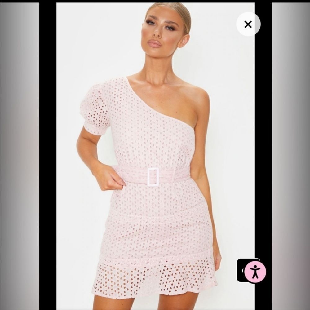NWOT PRETTYLITTLETHING Pink one shoulder eyelet dress...ADORABLE